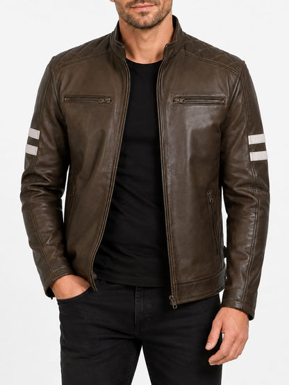 Jacob Brown Motorcycle Striped Leather Jacket