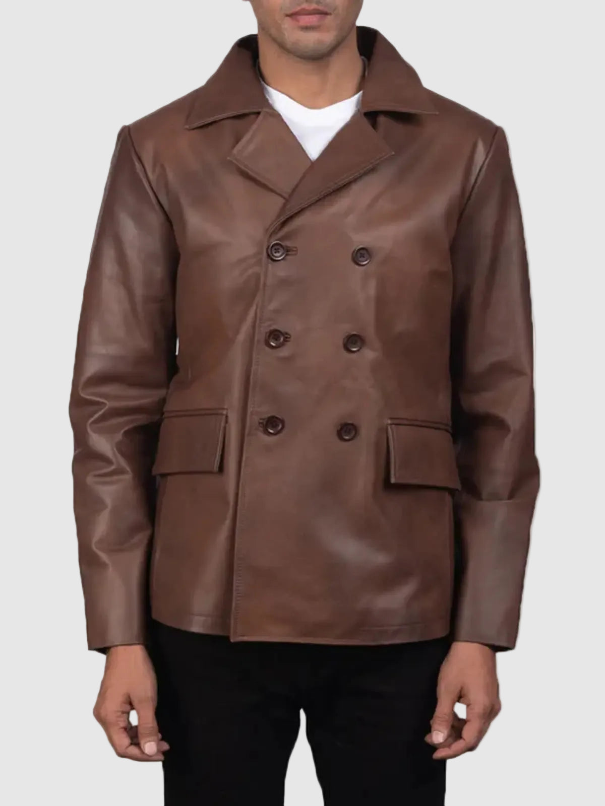 Mr. Benjamin Men's Brown Leather Peacoat