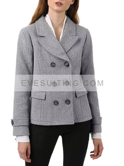 Notch Lapel Gray Peacoat