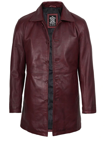 Paul Burgundy Leather Car Coat