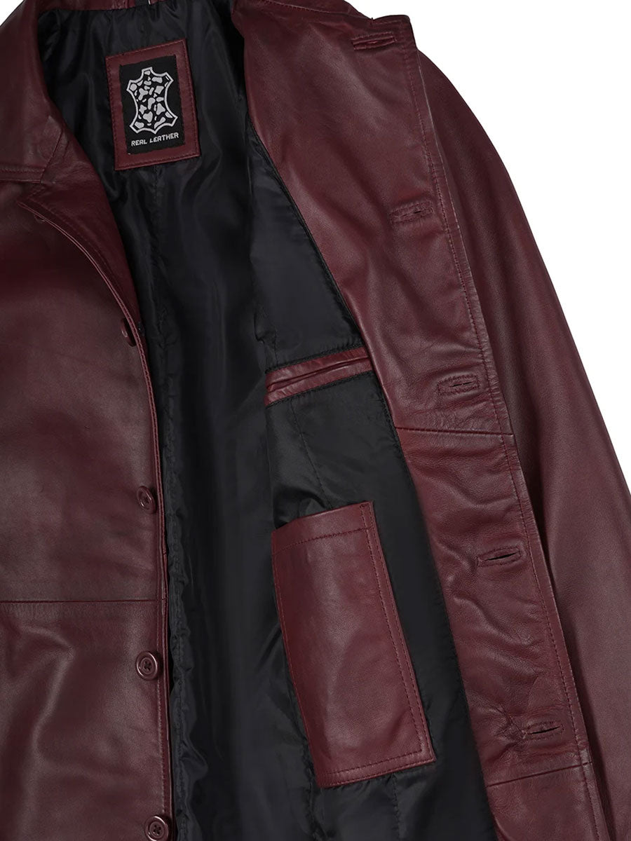 Paul Burgundy Leather Car Coat