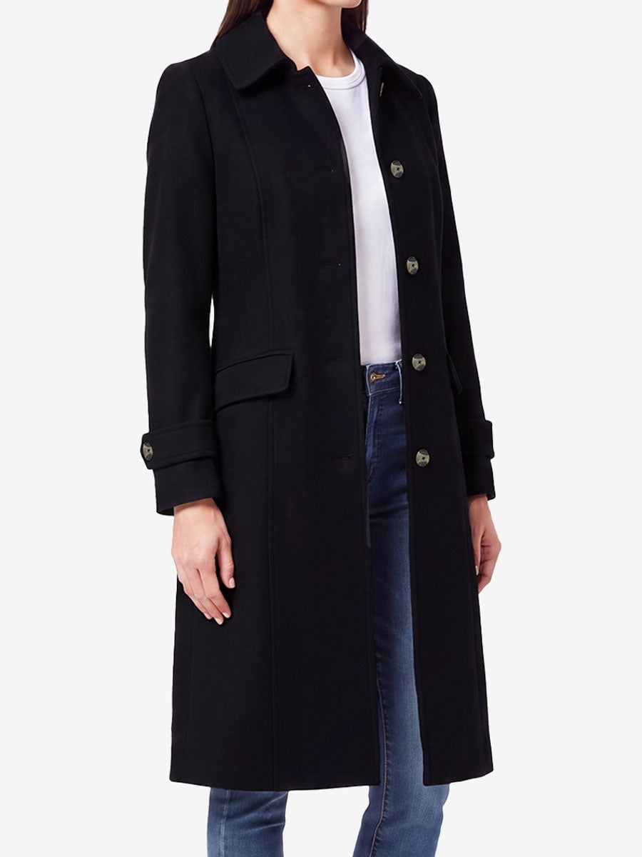 Paula Black Single Breasted Wool Coat Long