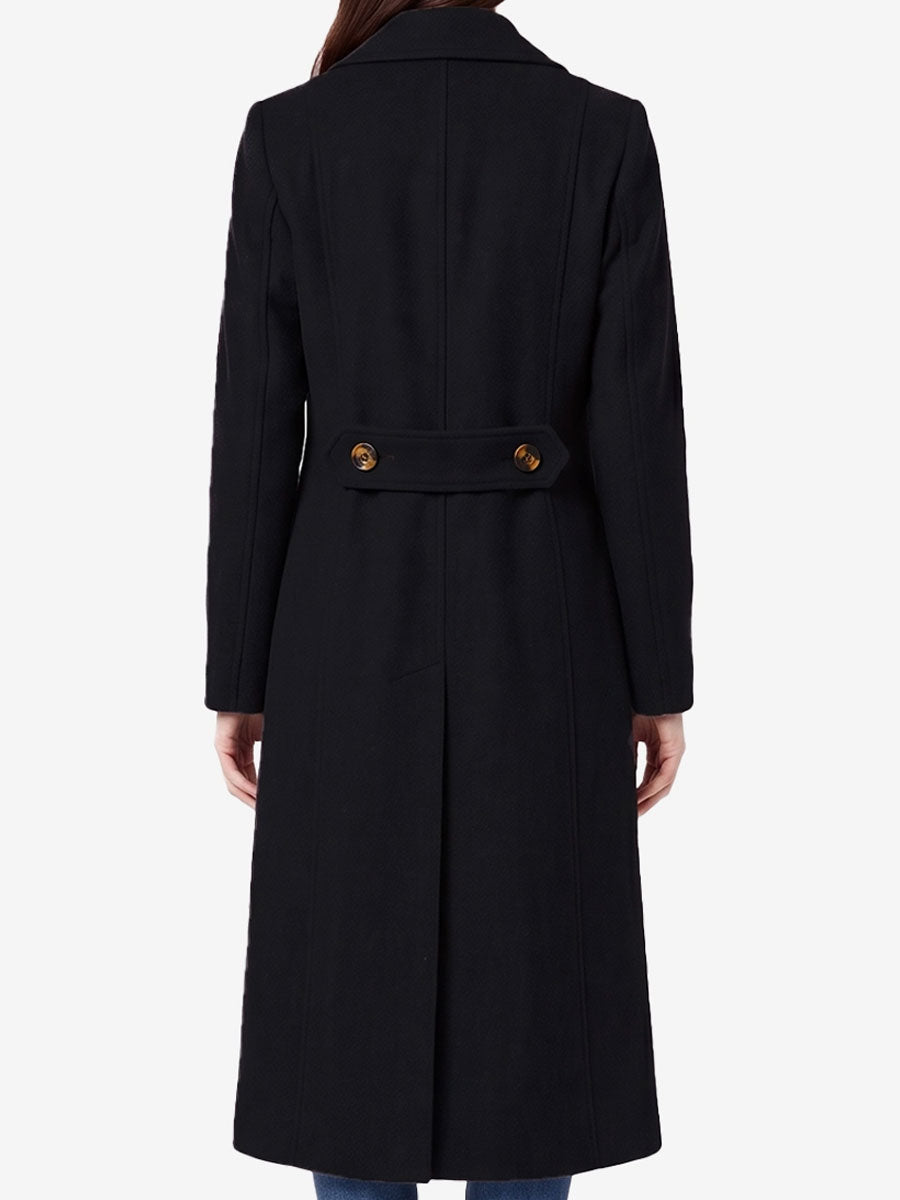 Paula Black Single Breasted Wool Coat Long
