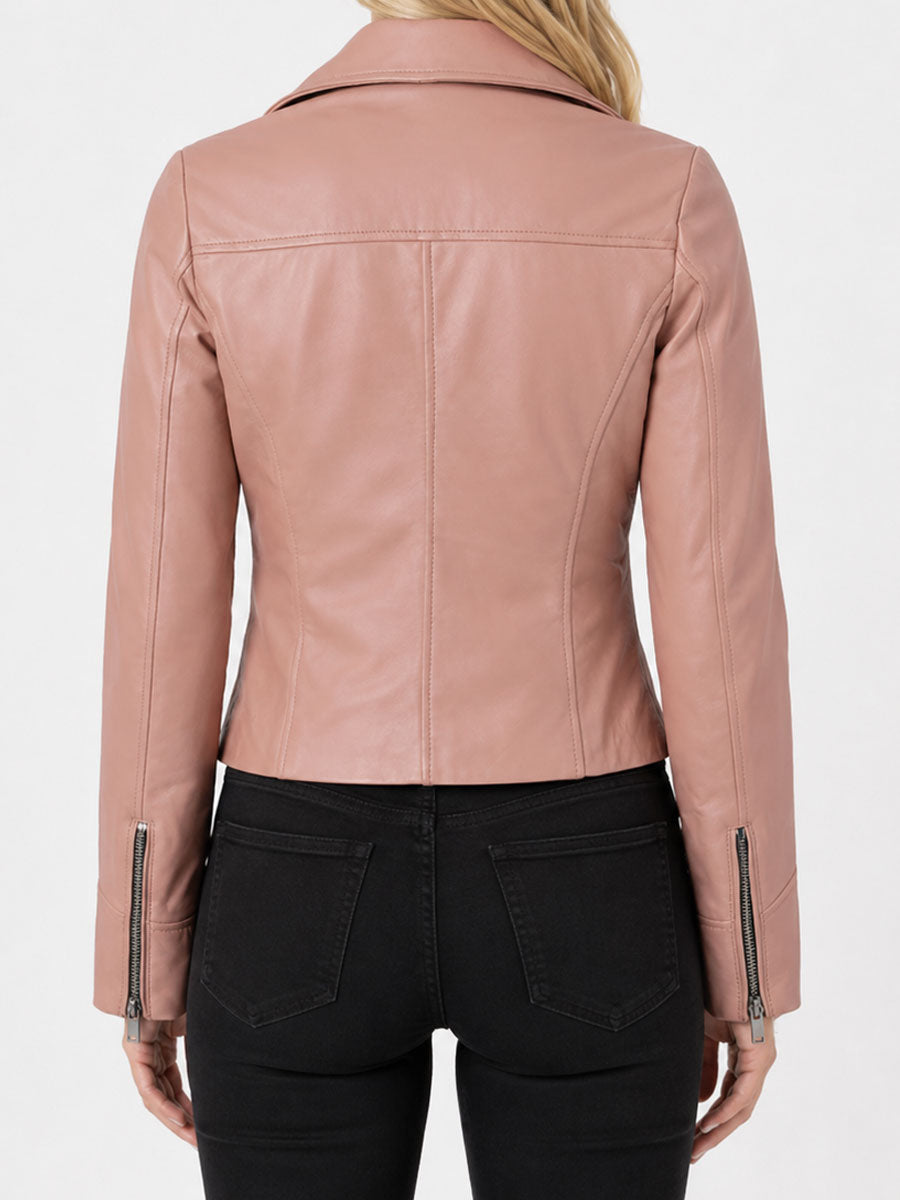 Asymmetrical Pink Leather Biker Jacket 