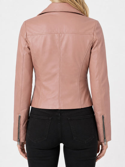 Asymmetrical Pink Leather Biker Jacket 