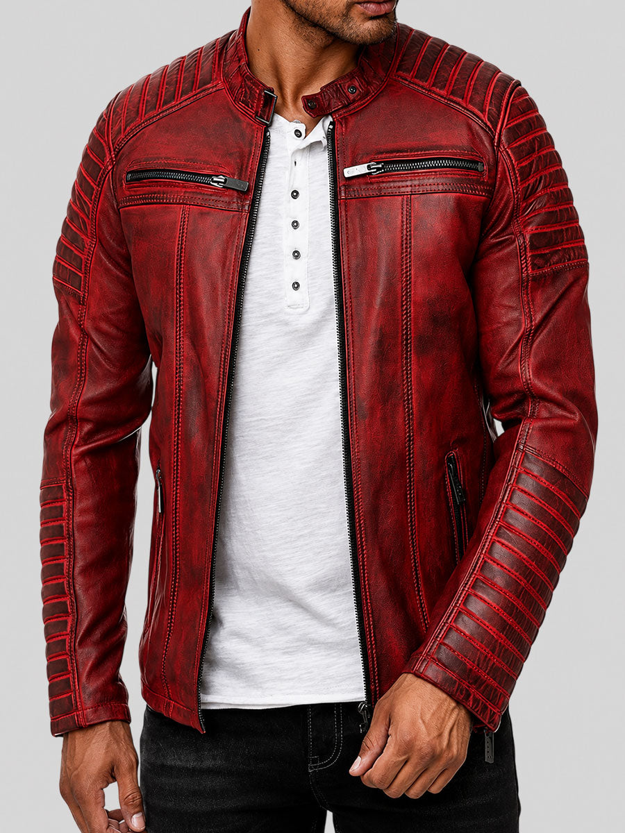 Vintage Motorcycle Cafe Racer Red Leather Jacket