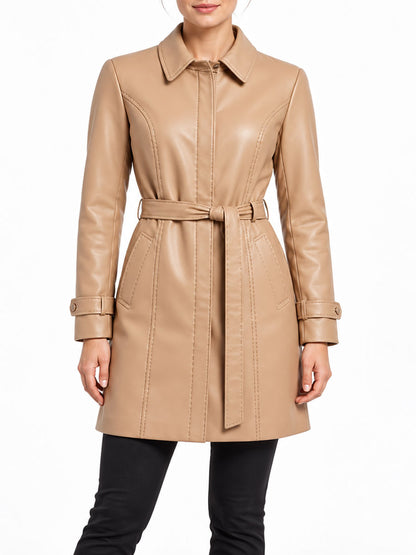 Robin Beige Real Leather Long Coat