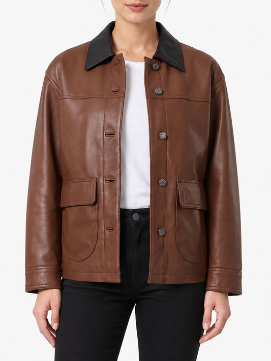 Samantha Brown Drop Shoulder Leather Jacket