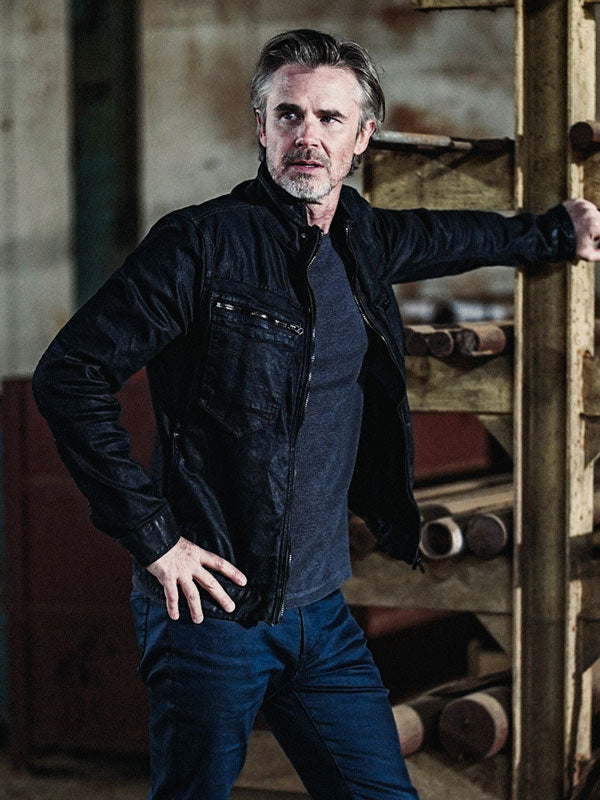 Sebastian James Movie 72 Hours 2024 Sam Trammell Black Leather Jacket