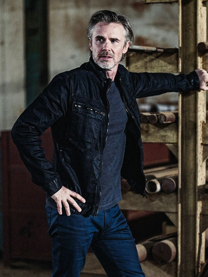 Sebastian James Movie 72 Hours 2024 Sam Trammell Black Leather Jacket