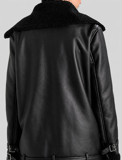 Black Leather Shearling Aviator Jacket