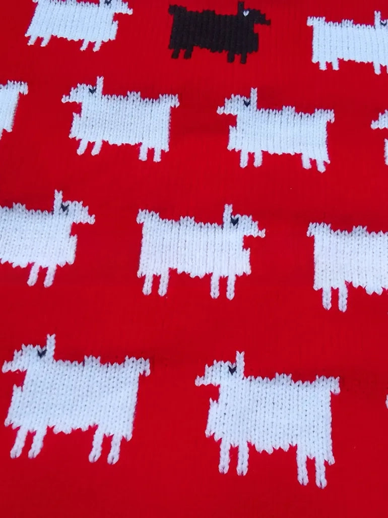 Soft Knitted Wool Princess Diana Sheep Pattern Red Sweater