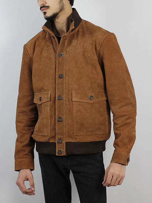 Varkell Stand Collar Suede Jacket ﻿