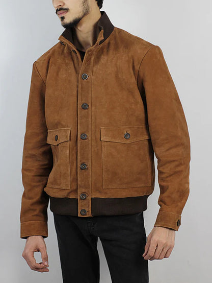Varkell Stand Collar Suede Jacket ﻿