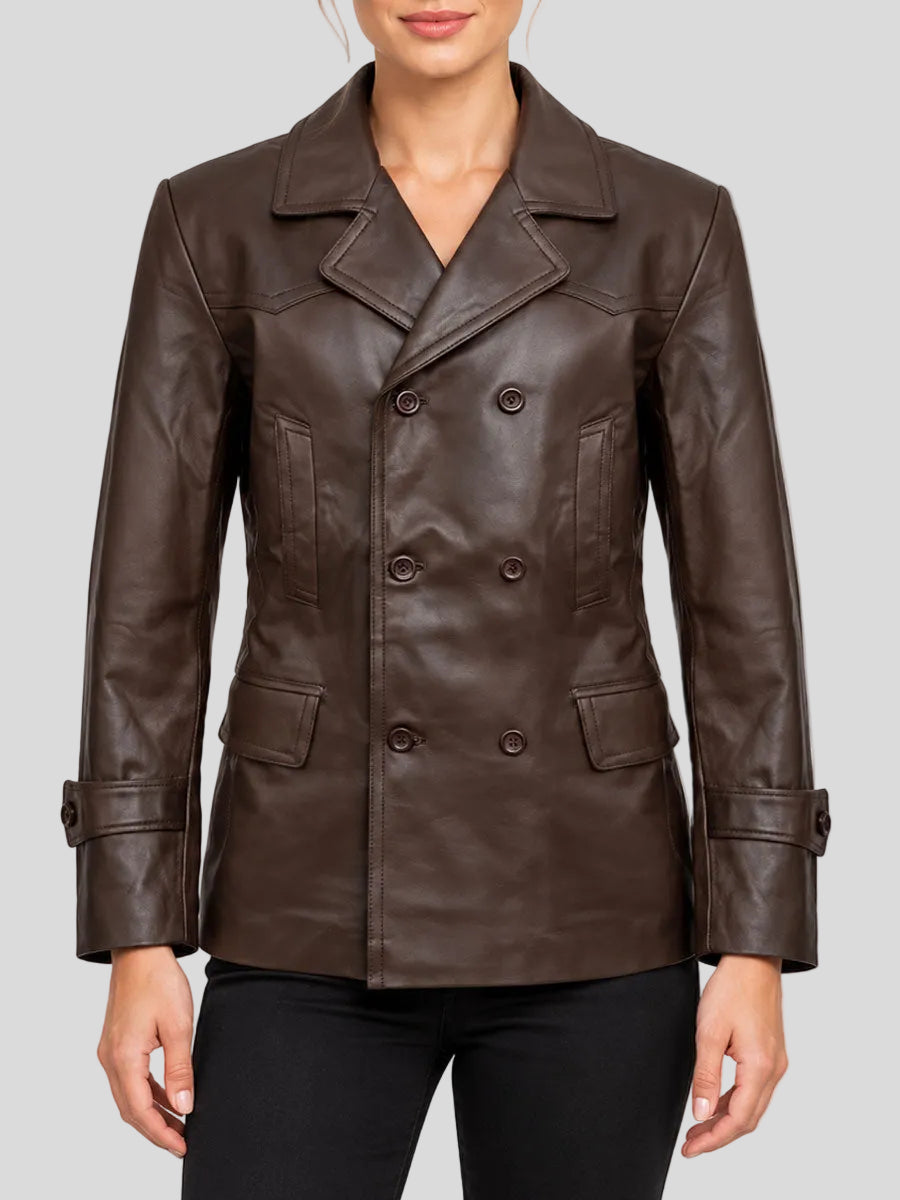 Teresa Brown Leather Peacoat