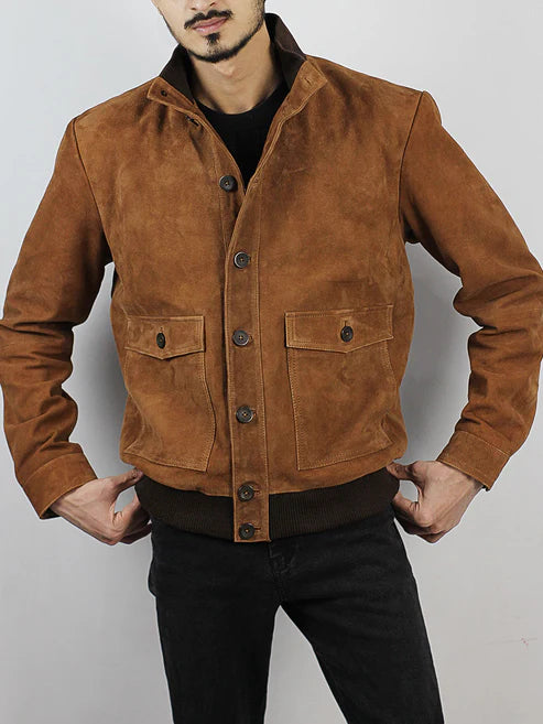 Varkell Stand Collar Suede Jacket ﻿