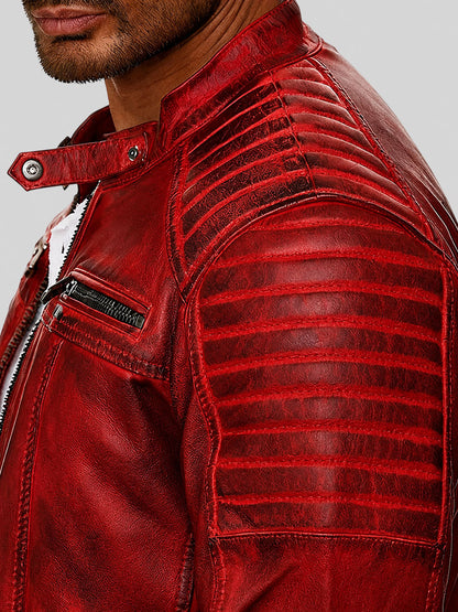 Vintage Motorcycle Cafe Racer Red Leather Jacket