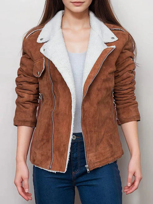 Calista Suede Sherpa Lined Biker Jacket