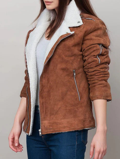 Calista Suede Sherpa Lined Biker Jacket