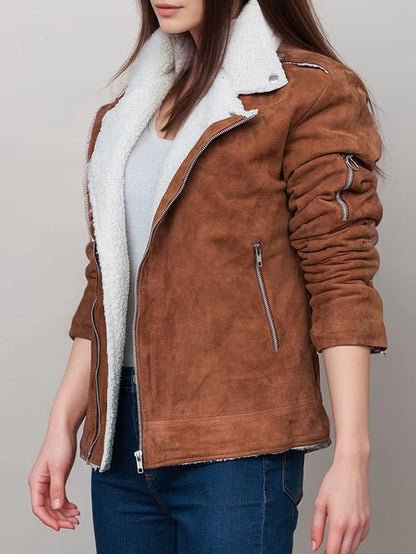 Calista Suede Sherpa Lined Biker Jacket