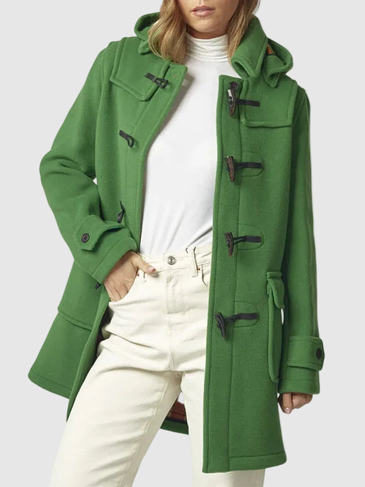 Womens Classic Fit Green Duffle Coat with hood