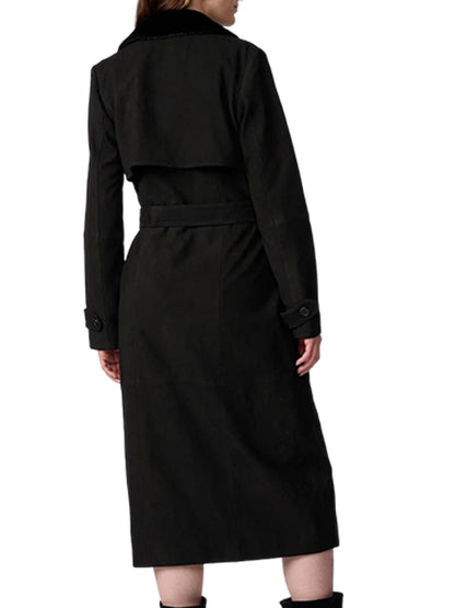 Women's Black Shearling Leather Coat