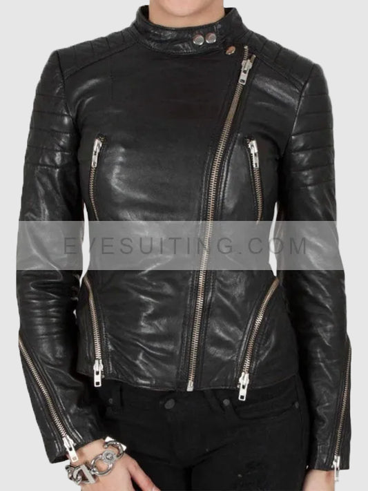 Womens Cafe Racer Leather Biker Jacket