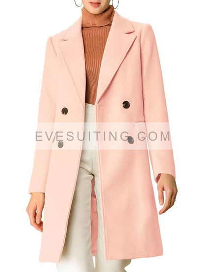 Women's Double Breasted Belted Pink Coat