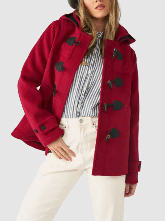 Women's Red Wool Short Duffle Coat