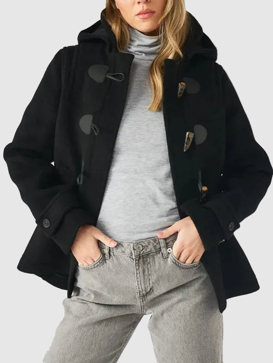 Women's Short Black Wool Duffle Coat