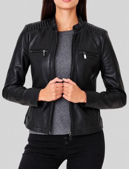 Womens Black Leather Biker Jacket