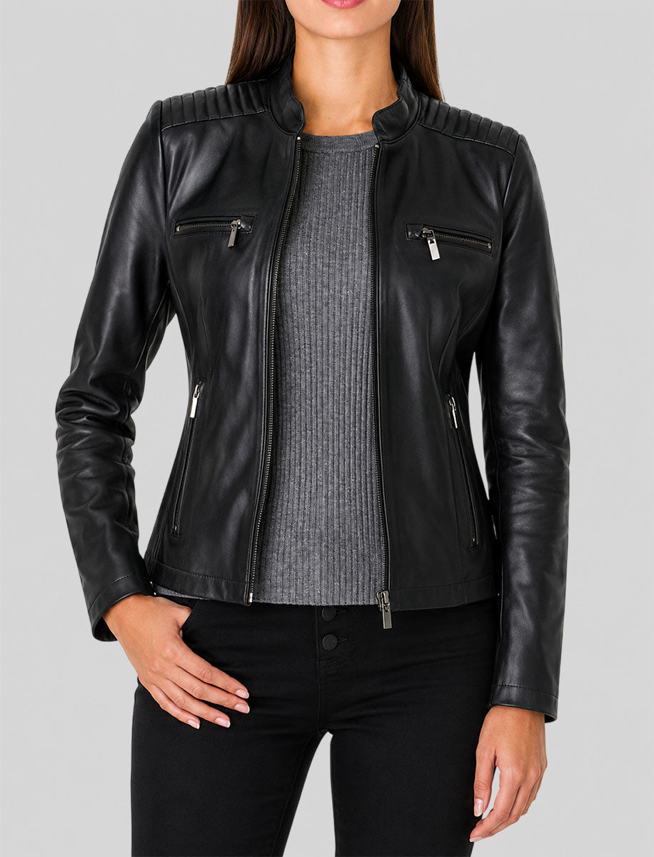 Womens Black Leather Biker Jacket