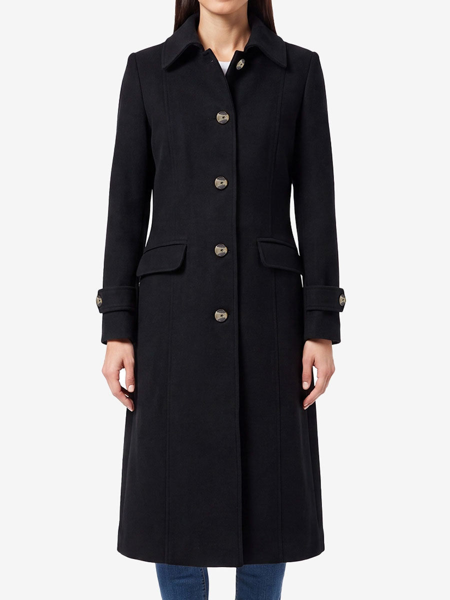 Paula Black Single Breasted Wool Coat Long