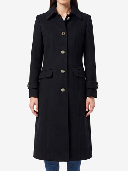 Paula Black Single Breasted Wool Coat Long