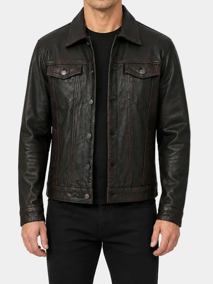 Vintage Black Distressed Leather Jacket