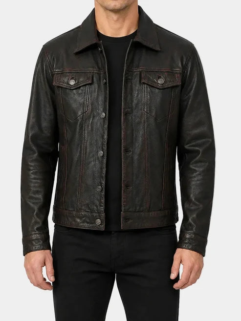 Vintage Black Distressed Leather Jacket
