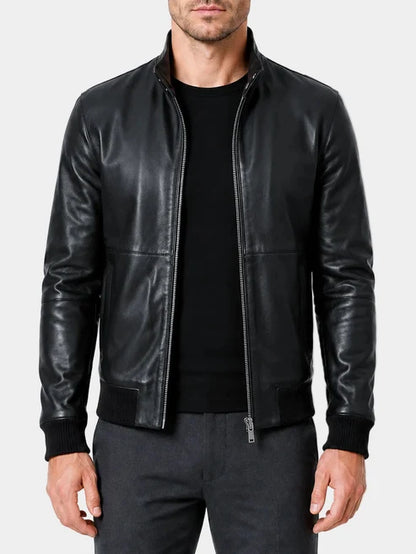 Zorland Black Leather Bomber Jacket